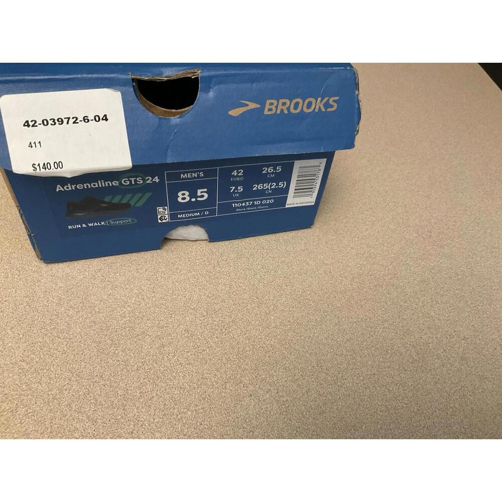 New! Mens Brooks Adrenaline GTS 24 Black/Black/Ebony Running Shoes. Size 8.5D. - Picture 7 of 8